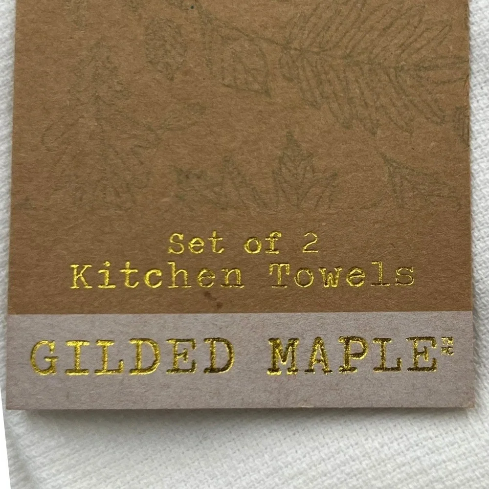 Gilded Maple Kitchen Towels Set of 2 White Orange Brand New Pumpkin Fall Decor